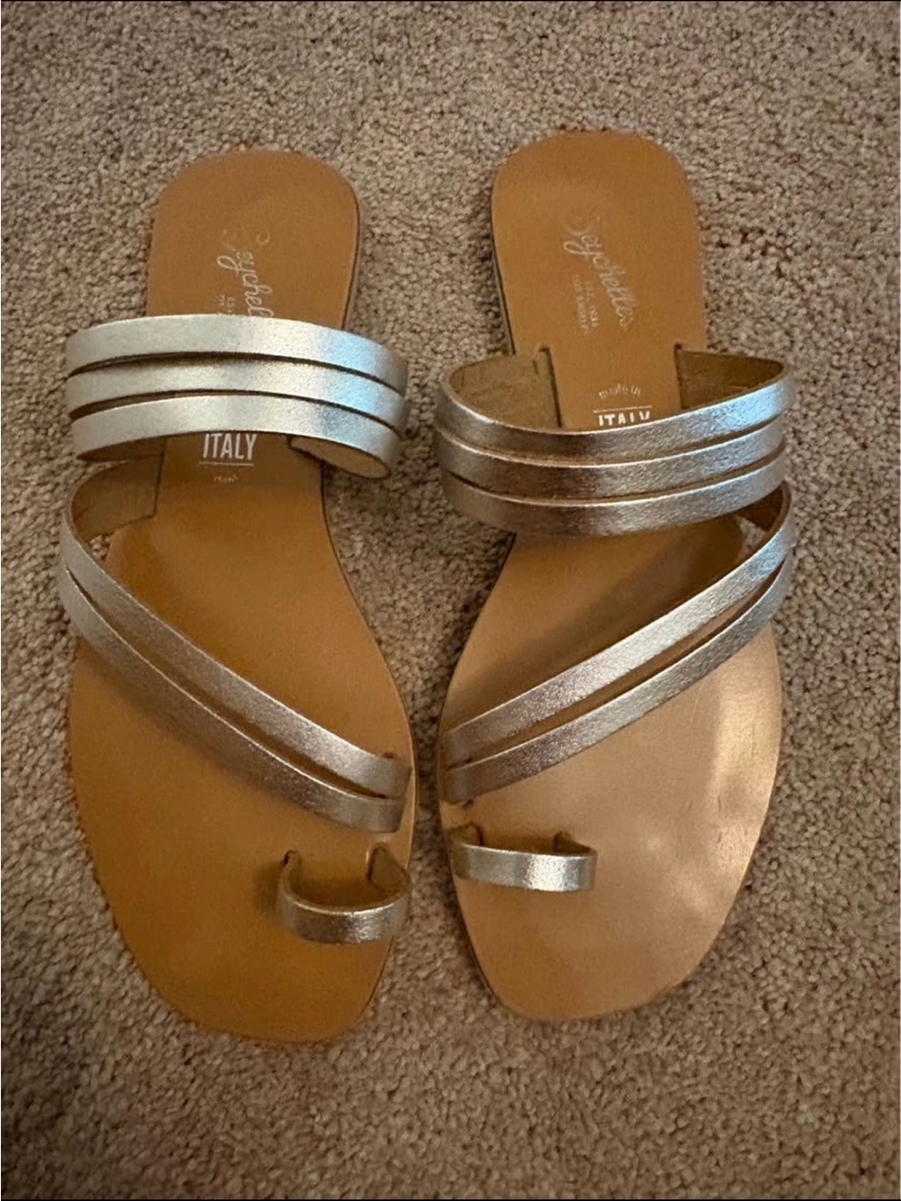 Metallic Gold Leather Slide Sandals - Women